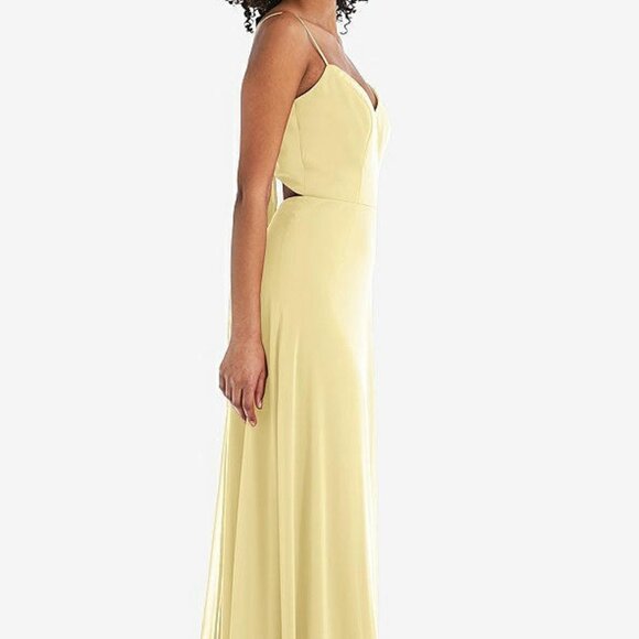 After Six 1548..Tie-Back Cutout Maxi Dress with Front Slit..Pale Yellow...Sz 8 - Picture 5 of 7